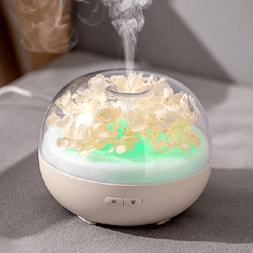 Trade Shop Traesio-diffusore Oli Essenziali Fiori Eterni Ultrasuoni Umidificatore Usb 7 Luci Led Beige -