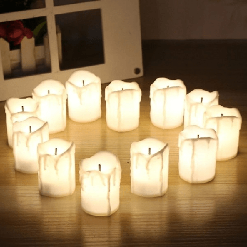 Set 12 Candele In Finta Cera Con Luce Led Effetto Fiamma Lumini Per Decorazione -
