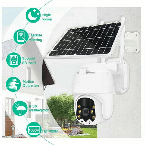 Trade Shop Traesio-telecamera Esterna Full Hd 1080p 5.0mp Ptz Wireless Con Pannello Solare Wifi -