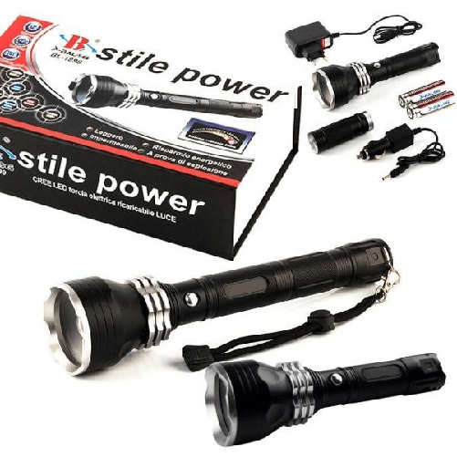 Torcia Lampada Led Cree T6 Ricaricabile 2000 Lumen 80000 W Con Prolunga Bl-1899 -