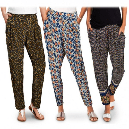 Trade Shop Traesio-pack Da 3 Pantaloni Da Donna Alla Turca Mod. Blossom Fantasia Fiori - Xl-xxl Trade Shop Traesio-pack Da 3 Pantaloni Da Donna All