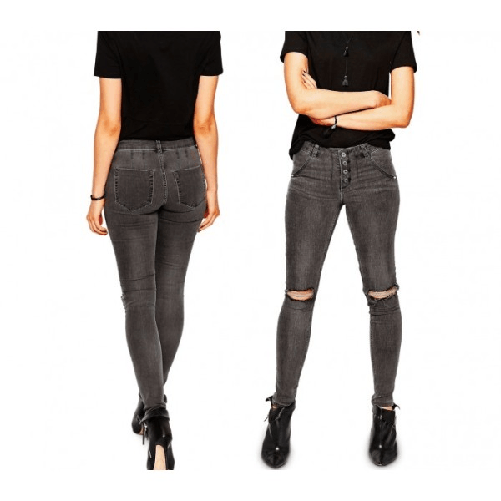 Trade Shop Traesio-jeans Da Donna A Vita Alta 81154 Mod. Ragged Slim Fit Taglie Dalla Xs Alla Xl - Xl Trade Shop Traesio-jeans Da Donna A Vita Alta
