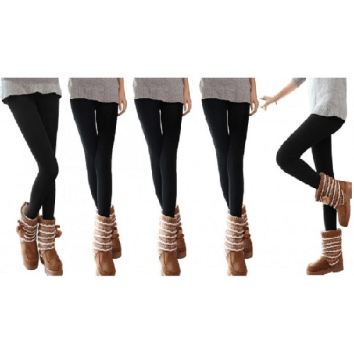 Trade Shop Traesio-leggings Neri Donna Effetto Termico Interno Felpato Elasticizzato Taglia Unica - L-xl