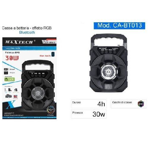 Maxtech-cassa Speaker Bluetooth Portatile Con Luci Rgb 30w Ca-bt013 Altoparlante Batteria -