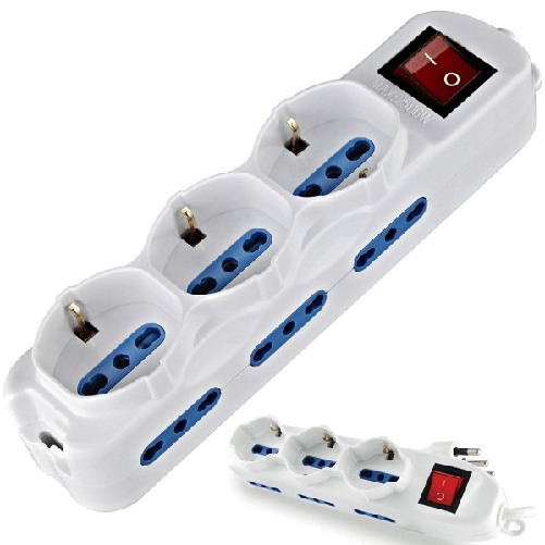 Multipresa Ciabatta Scarpetta 9 Posti Con Tasto Interruttore On/off 16a 6+3shuko -