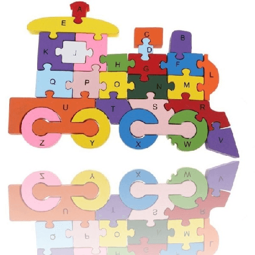 Trade Shop Traesio-3d Puzzle Legno Forma Di Treno Educativo Lettere Numeri Bambini Imparare -