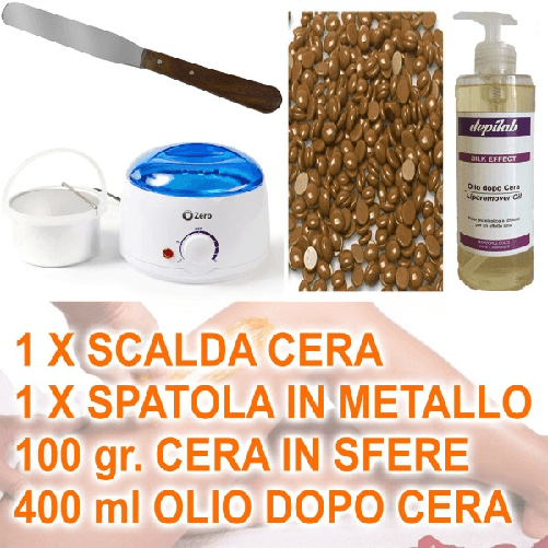 Trade Shop Traesio-kit Depilazione Brasiliana Scalda Cera Spatola Olio Sfere Perle Ceretta Indolore -