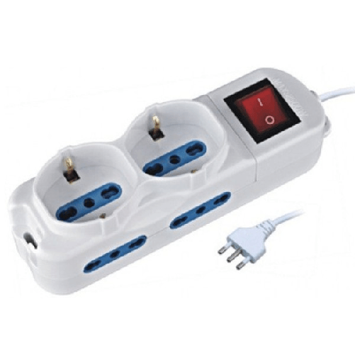 Multipresa Elettrica 6 Posti Con Interruttore E Cavo 4 Spine Italiane + 2 Shuko -