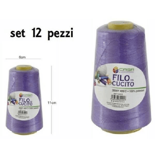 Set 12 Pz Filati A Cono Filo Poliestere Cucito 3000y 40s/2 Viola Gomitolo Cotone -