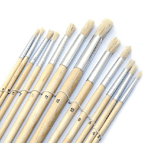 Trade Shop Traesio-set 12 Pennelli Pennello Punta Tonda Manico Legno Lungo Pittura Arte Decoupage -
