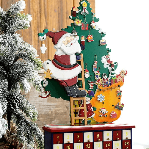 Calendario Dell'avvento Babbo Natale In Legno 24 Cassetti Decorazioni Natalizie -