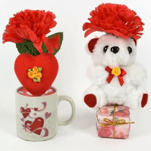 Tazzina Con Peluche Orsetto Idea Regalo San Valentino Con Fiori Cuore Confezione -