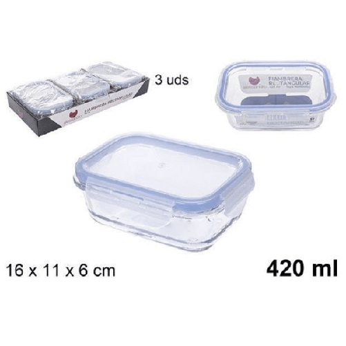 Trade Shop Traesio-set 3pz Contenitori Per Alimenti In Vetro Con Coperchio Di Plastica 420ml 110550 -