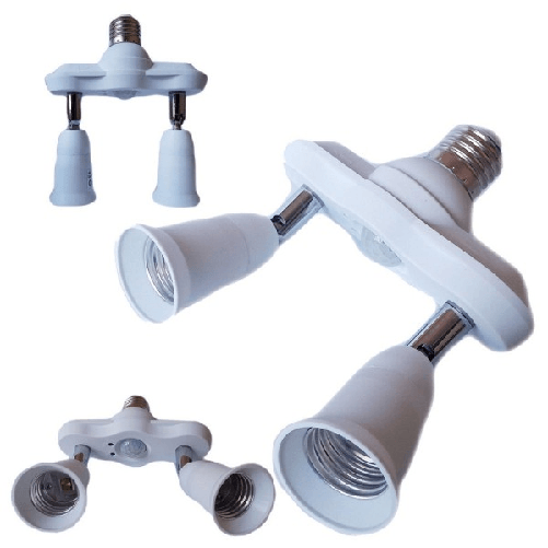 Trade Shop Traesio-portalampada Adattatore Sdoppiatore E27 2 Ingressi E27 Sensore Di Movimento Pir -