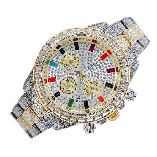 Orologio Polso Unisex Quarzo Acciaio Data Diamond Brillantini Strass Silver Oro -