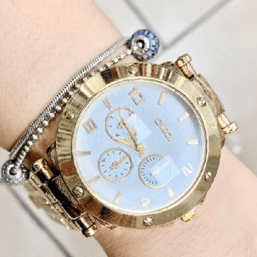 Trade Shop Traesio-orologio Da Polso Caldi Donna Analogico Crono Bracciale Dorato Quadrante Bianco -