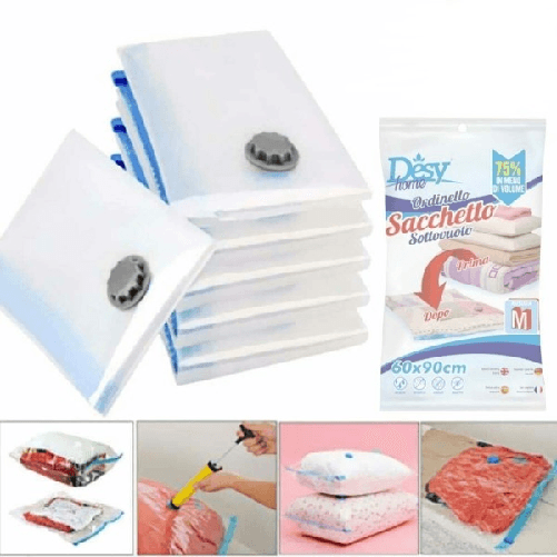 12 Sacchetti Sottovuoto Salvaspazio 90x60 Buste Sacco Salva Spazio Abiti Piumoni -