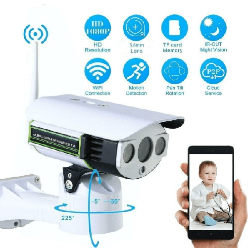 Trade Shop Traesio-telecamera Esterna Ip Camera Hd 1080p Wireless Led Ir Lan Motorizzata Wifi Rete -