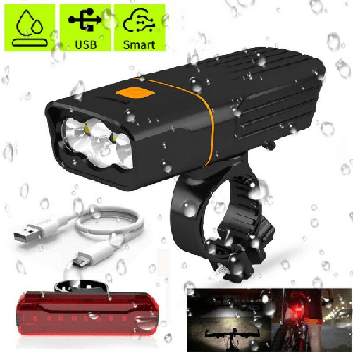 Trade Shop Traesio-kit Luci Bici Led Ricaricabile Anteriore E Posteriore Faro Fanale Bicicletta Mtb -