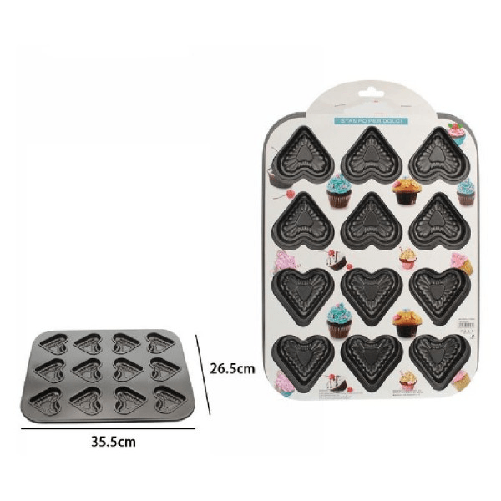 Trade Shop Traesio-stampo Teglia Vassoio Antiaderente Per 12 Muffin Cupcake Dolci Budino Cuori 59947 -