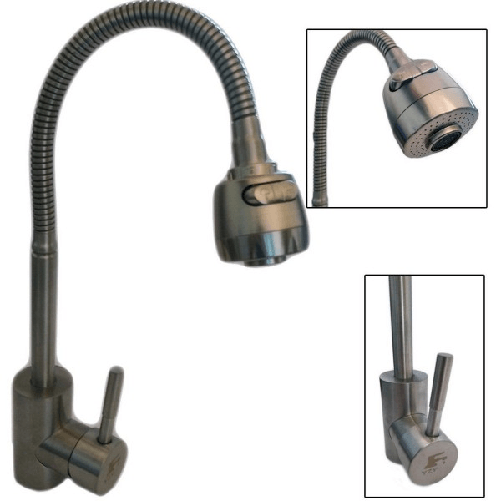 Rubinetto Miscelatore Monocomando Cucina Lavello Lavabo Con Doccetta Satinato -