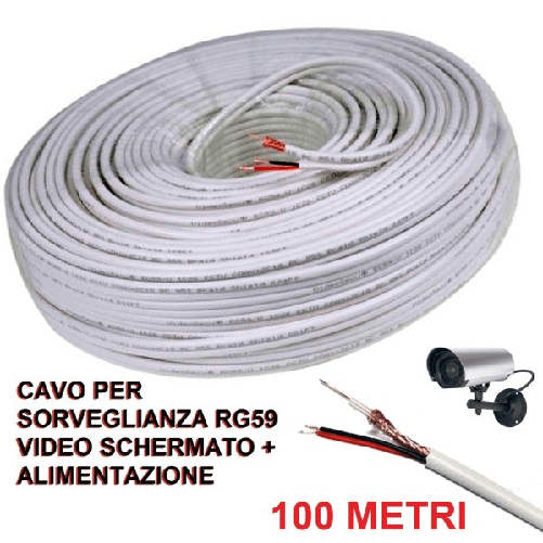 Trade Shop Traesio-cavo Prolunga Telecamera Video Alimentazione Schermato 100 Mt Videosorveglianza -