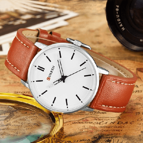 Trade Shop Traesio-orologio Polso Curren 8233 Uomo Analogico Quarzo Moderno Marrone Bianco -