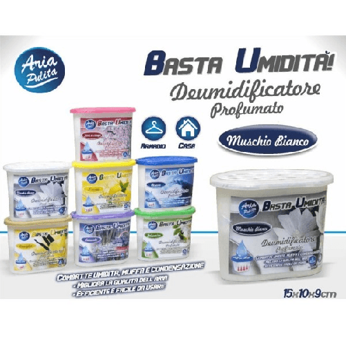 Trade Shop Traesio-deumidificatore Con 220gr Granuli Deumidificatore Aria Fragranza Muschio Bianco -