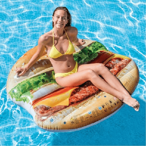 Materassino Isola Gonfiabile Stampa Hamburger Pvc Mare Piscina 145 X 142 Cm -