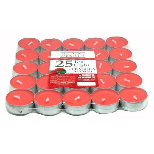 Trade Shop Traesio-set 25 Pezzi Candele Rosse Profumate Fragranza Fragola E Mango Tealight Lumini -
