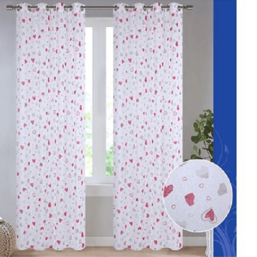 Trade Shop Traesio-tenda Dorotea Cuori Pannello Singolo 8 Borchie Porta Finestra Bastone 140x280 Cm -