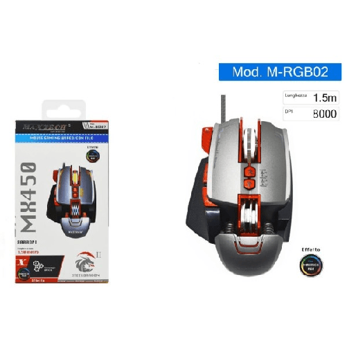 Maxtech-mouse Gaming Rgb Multicolor Con Filo Tasti 8000 Dpi Usb Per Pc Notebook M-rgb02 -