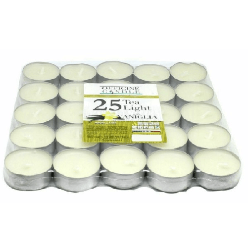 Trade Shop Traesio-set 25 Pezzi Candele Bianche Profumate Fragranza Alla Vaniglia Tealight Lumini -