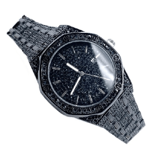 Orologio Da Polso Acciaio Strass Analogico Brillantini Calendario Elegante Nero -