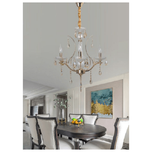 Trade Shop Traesio-lampadario Soffitto A Sospensione Classico 3 Bracci E14 Effetto Cristallo A60-3 -