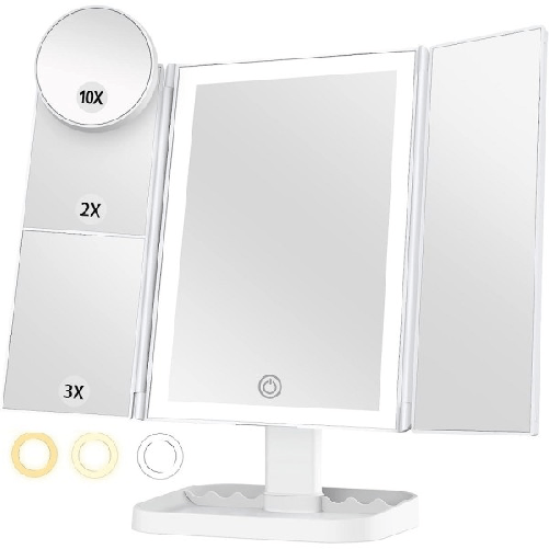 Specchio Trucco Con Ingranditore 10x 3x 2x Illuminazione A 3 Colori 72 Led Touch -