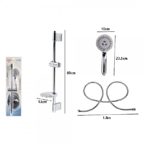 Cleafe-set Asta Doccia Saliscendi Cromata Con Tubo Porta Sapone Soffione Doccetta 79360 -