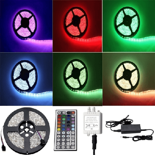 Trade Shop Traesio-strip Led Striscia Multicolor Rgb Da 5 Metri Bobina Smd 5050 Impermeabile 12v -
