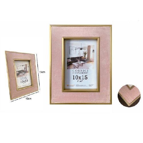 Cornice Per Foto Portafoto Poster Quadri Tele 10 X 15cm Rosa Con Bordi Oro 70315 -