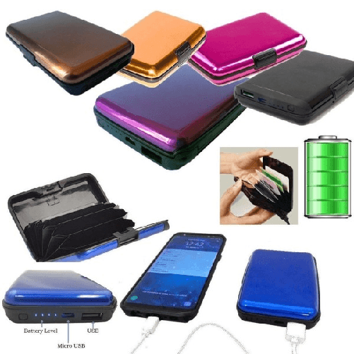 Trade Shop Traesio-batteria Esterna Power Bank 2 In 1 Porta Carte Di Credito Tessera In Alluminio -