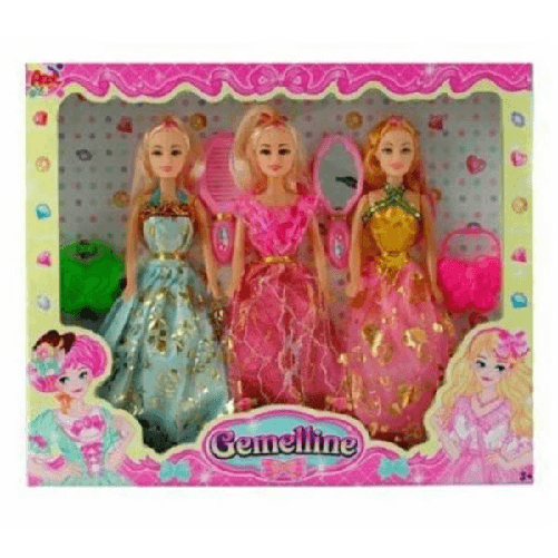 Trade Shop Traesio-gemelline 3 Bambole Bambola Con Accessori Giocattolo Gioco Bambina -
