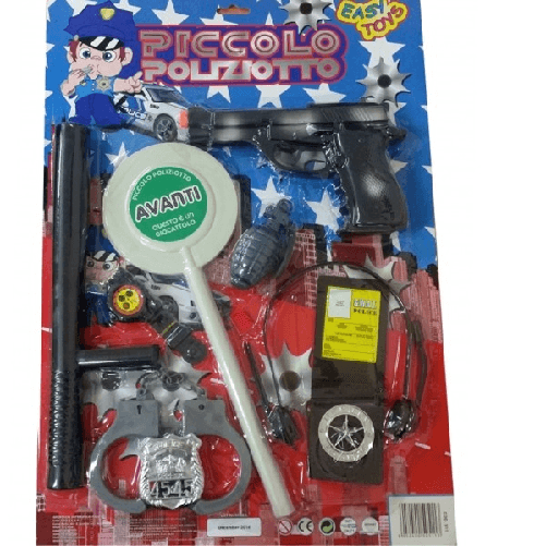 Set Polizia Posto Di Blocco Pistola Manette Distintivo Manganello Gioco Bambini -
