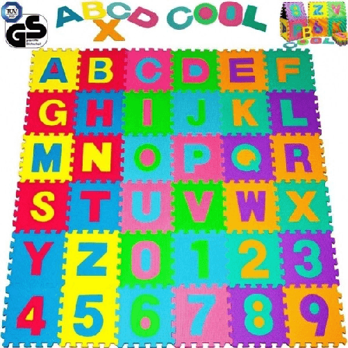 Tappeto Puzzle Per Bambini Set 9 X 9 Cm Gioco Tappetino Lettere Numeri Gomma Eva -