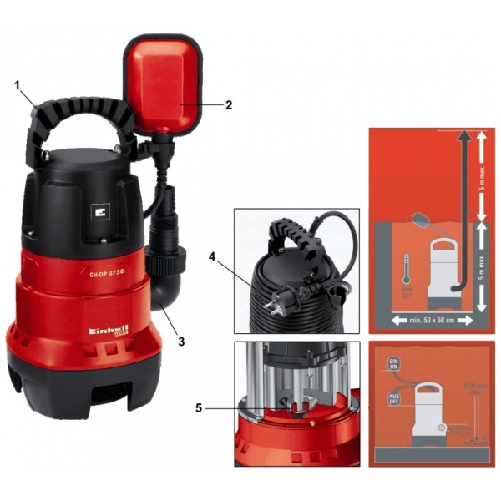 Einhell -elettropompa Pompa Ad Immersione Einhell Gh Dp 3730 Per Acque Scure 370 Watt -