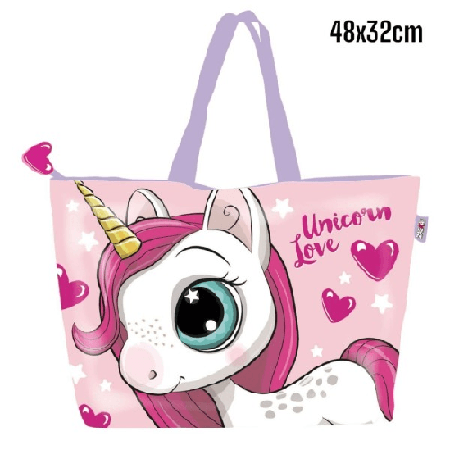 Trade Shop Traesio-borsa Da Mare Unicorno Rosa Per Donna E Bambina Shopping Bag Unicorn Love -