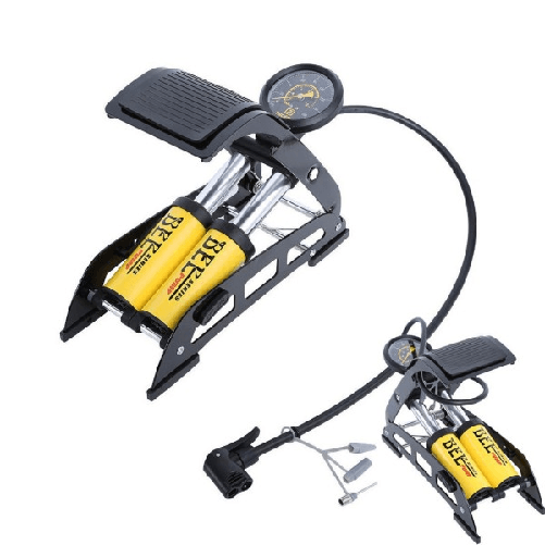 Gonfiatore Pompa A Pedale Manometro A 2 Cilindri Bici Auto Moto 10 Bar 160 Psi -