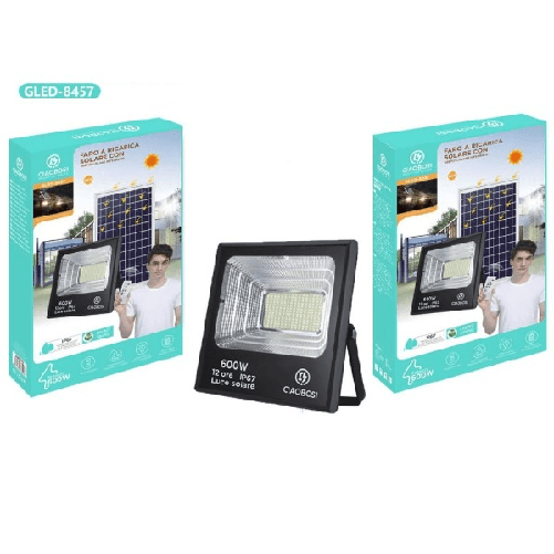 Faro A Led Luce Ricarica Solare Ip67 600w Con Crepuscolare Telecomando Gled-8457 -
