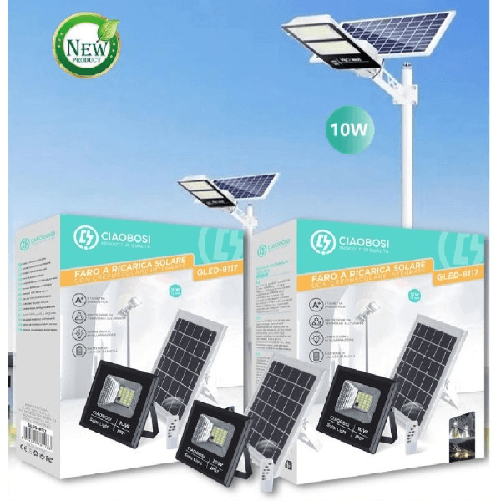 Faro Faretto Led Pannello A Ricarica Solare 10 W Ip67 Con Telecomando Gled-8117 -