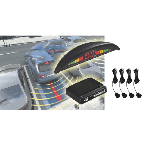 Trade Shop Traesio-kit 4 Sensori Di Parcheggio Con Mini Display Led Wireless Suono Fresa Neri -