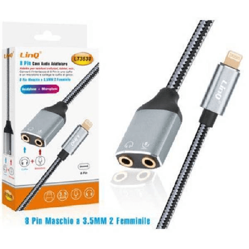 Linq-cavo Adattatore Audio Da Lightning Maschio A 2 Jack 3,5mm Femmina Cuffie Microfono Lt3538 -